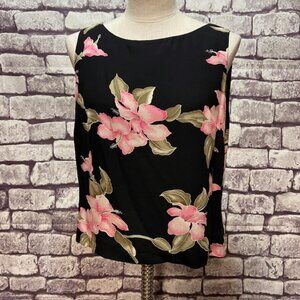 Neiman Marcus Black, Pink & Green Sleeveless Blouse Size L